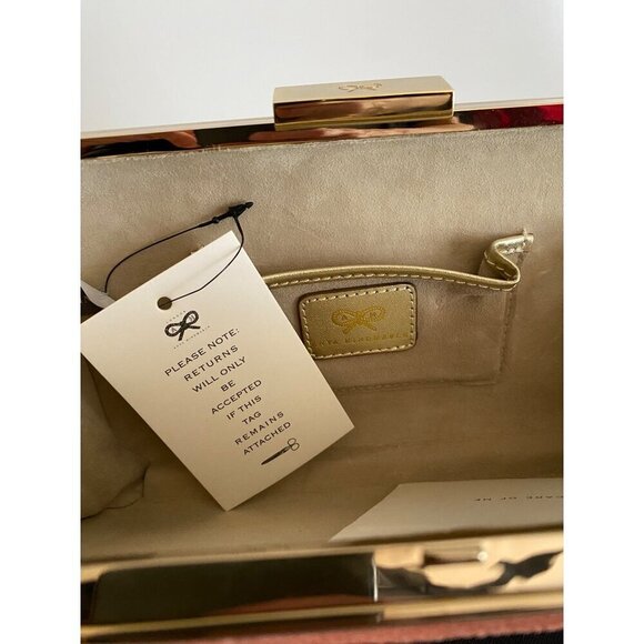 Anya Hindmarch Duke Stingray Moire Clutch Exotic Gold Tone Metal Satin Coral NWT - Picture 4 of 16